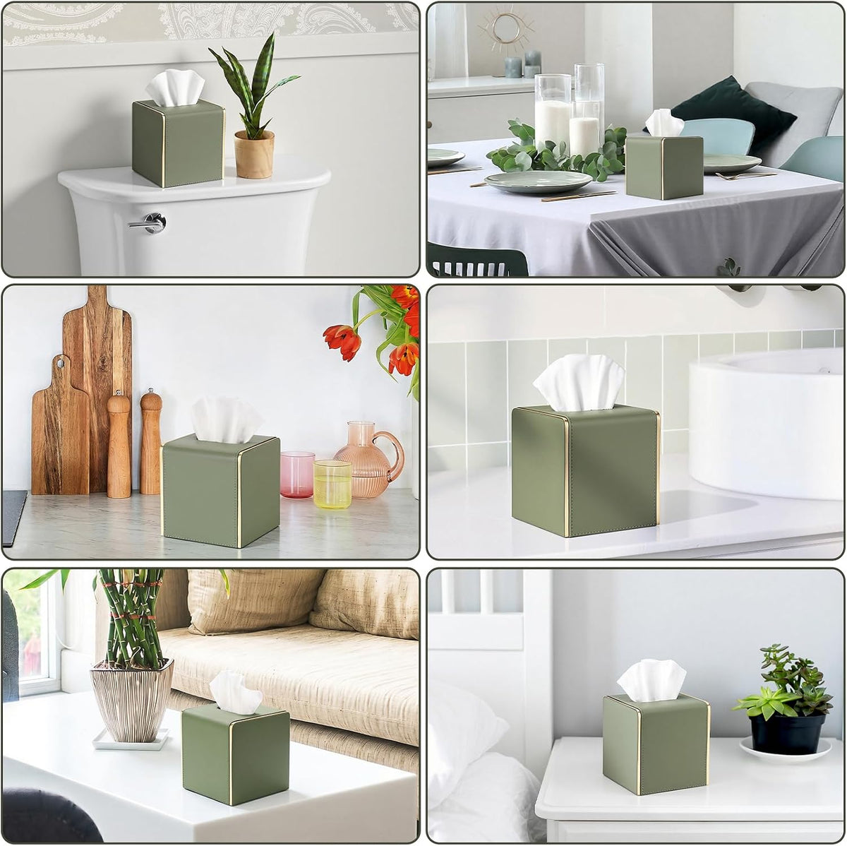 Sumnacon PU Square Tissue Box Cover, Magnetic Bottom, Waterproof,Dark Green