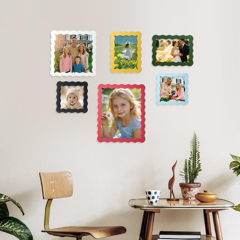 SNAPSHOT Light Blue Wavy 11x14 Picture Frame with Mat for 5x7/8x10, Scalloped Wooden Photo Frames with Real Glass for Wall Mount and Tabletop, 1 Pack