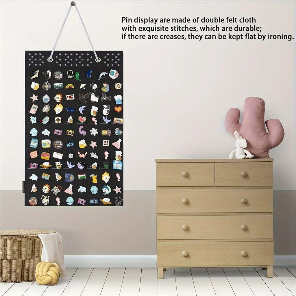 PACMAXI Hanging Brooch Pin Organizer, Display Pins Storage Case, Brooch Collection Storage Holder, Holds Up to 96 Pins.(Not Include Any Accessories) (Head Triangle Hole-Black, Small)