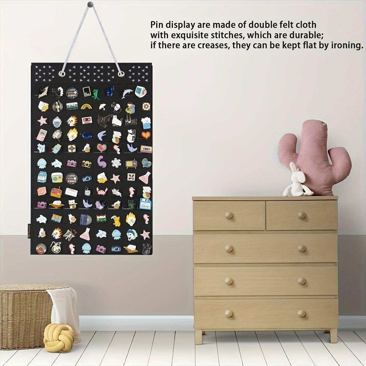 PACMAXI Hanging Brooch Pin Organizer, Display Pins Storage Case, Brooch Collection Storage Holder, Holds Up to 96 Pins.(Not Include Any Accessories) (Head Triangle Hole-Black, Small)