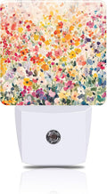 Colorful Flowers Night Light, Watercolor Floral Plug-in Nightlight with Dusk to Dawn Auto Sensor for Home Bedroom Hallway Kitchen 0.5W Sleep Friendly Led Lamp for Women Men