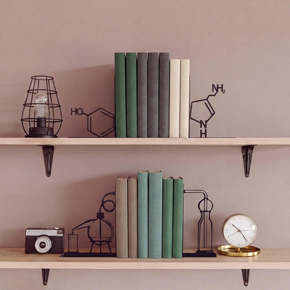 4 Pcs Chemistry Metal Bookends for Home Office Laboratory Decor