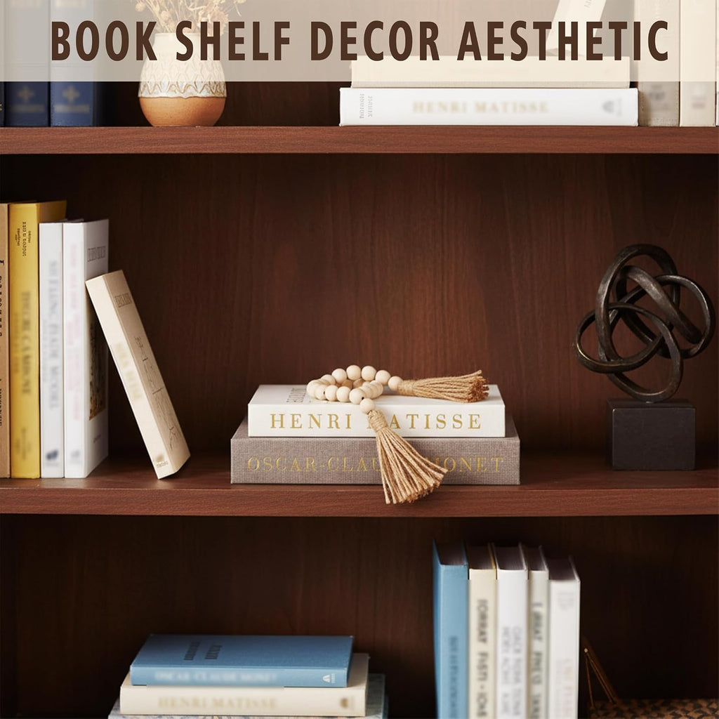 Decorative Books Set with Wood Bead Garland, Coffee Table Decor
