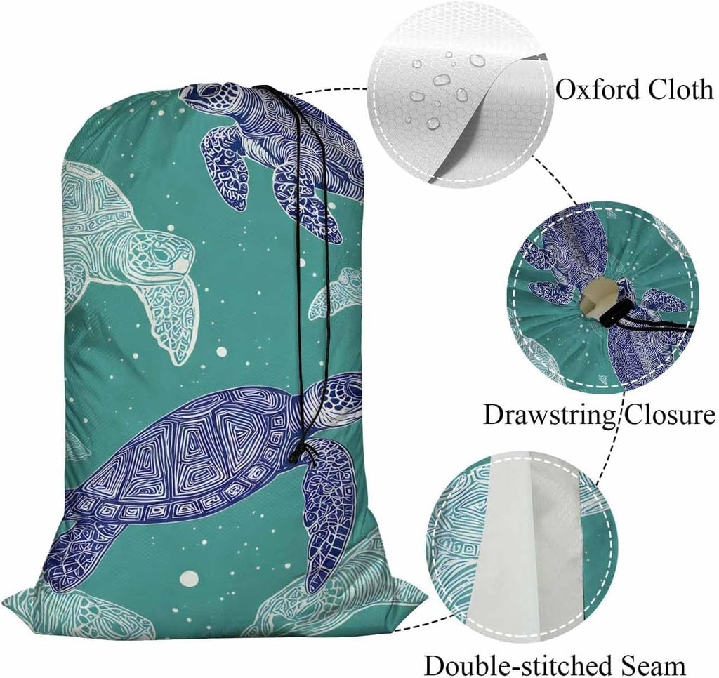 Swono Drawstring Laundry Bag Sea Turtles Sea Creature Sea Life Ocean Animal Underwater Blue Mandala Oversize Storage/Travel Bag for Home - Measures 28 x 40 Inches