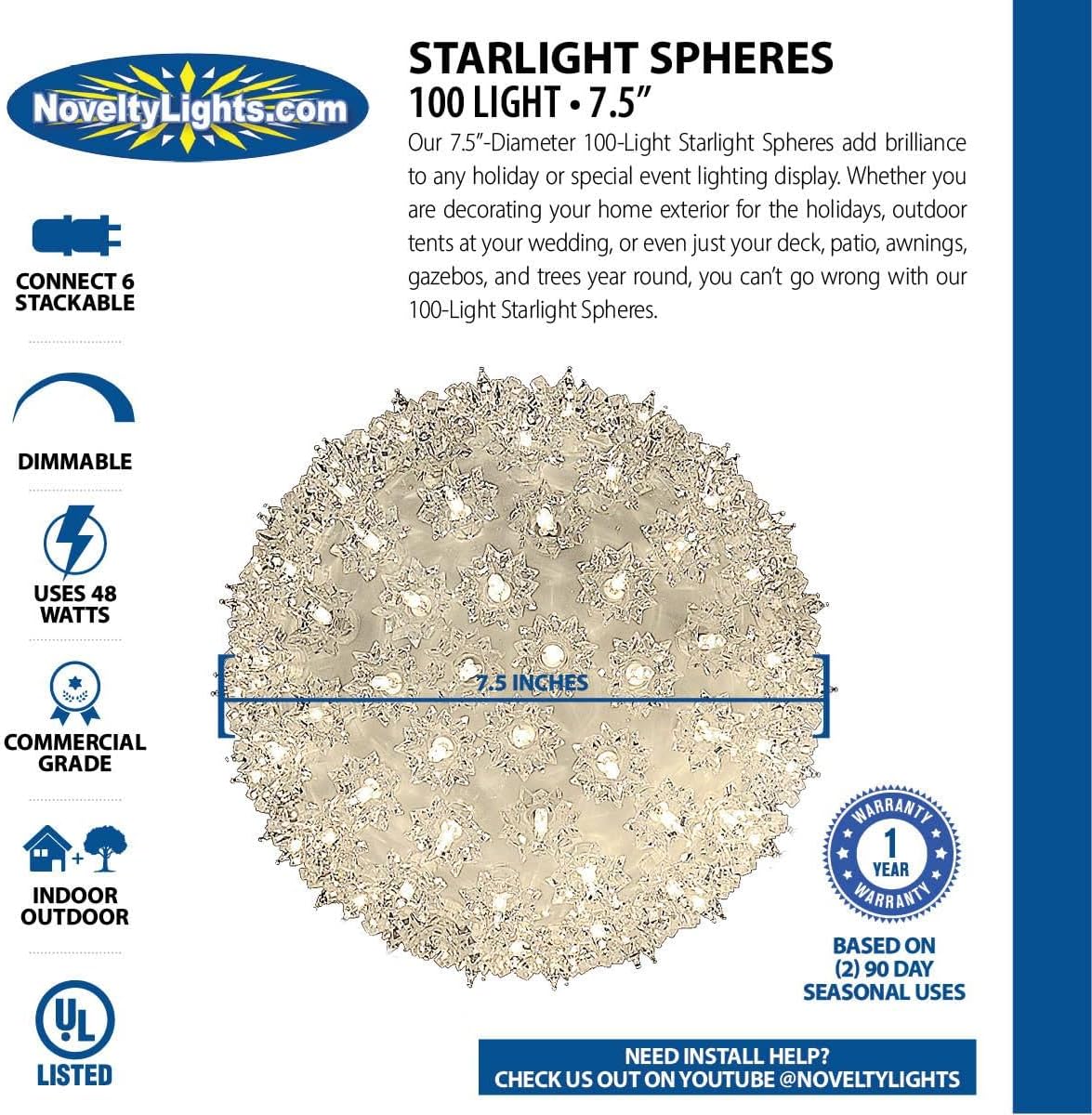 Novelty Lights 7.5in 100 Light Red Starlight Sphere, Christmas Ball Lights