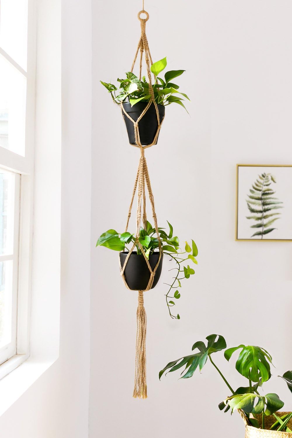 Mkono Macrame Plant Hangers Indoor Set of 4 Hanging Planter Basket Brown
