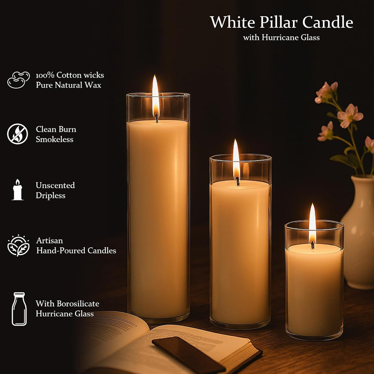 18 PCS Pillar White Candles in Glass,Hurricane Candles,Wedding Cylinder Candle,3 Different Lengths 2 x 3/6/8 Inch (6 Each),Creating an Atmosphere Suitable for Various Outdoor Activities.