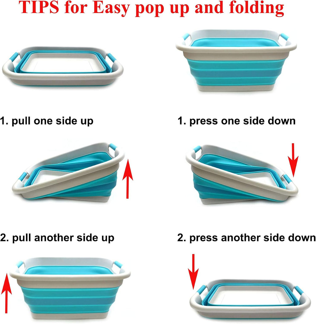 SAMMART 41L Collapsible Plastic Laundry Basket - Foldable Pop Up Storage Container/Organizer - Portable Washing Tub - Space Saving Hamper/Basket (1, Grey/Bright Blue)