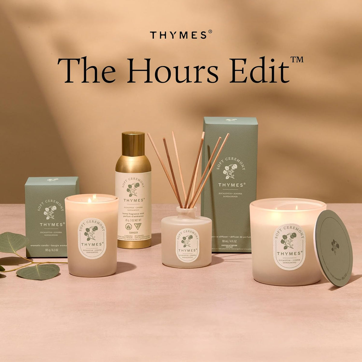 Thymes Petite Oil Reed Diffuser Set – Includes Reeds, Fragrance Oil & Glass Bottle – Luxury Scent Diffusers for Home Decor – Notes of Eucalyptus Leaf, Juniper & Sandalwood (Soft Ceremony, 4 fl oz)