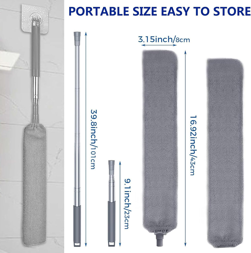 Retractable Gap Dust Cleaner with Extension Pole, Cleaning Tools with 2 Microfiber Dusting Cloths, Washable Extendable Long Handle Gap Dusters for Sofa Bed Furniture Bottom (2pcs Duster Cloths)