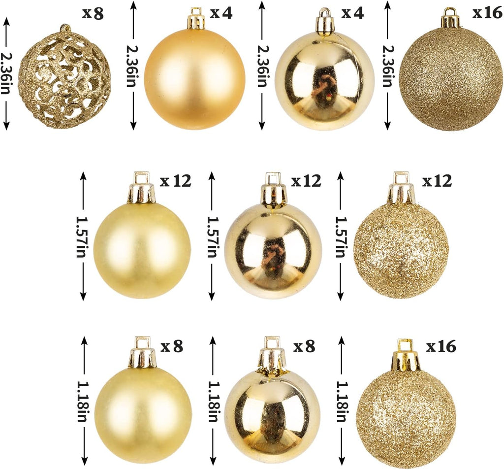 NJN 100pcs Christmas Ball Ornaments, Shatterproof Christmas Ornaments Set with Hand-held Gift Package for Xmas Tree (Gold)