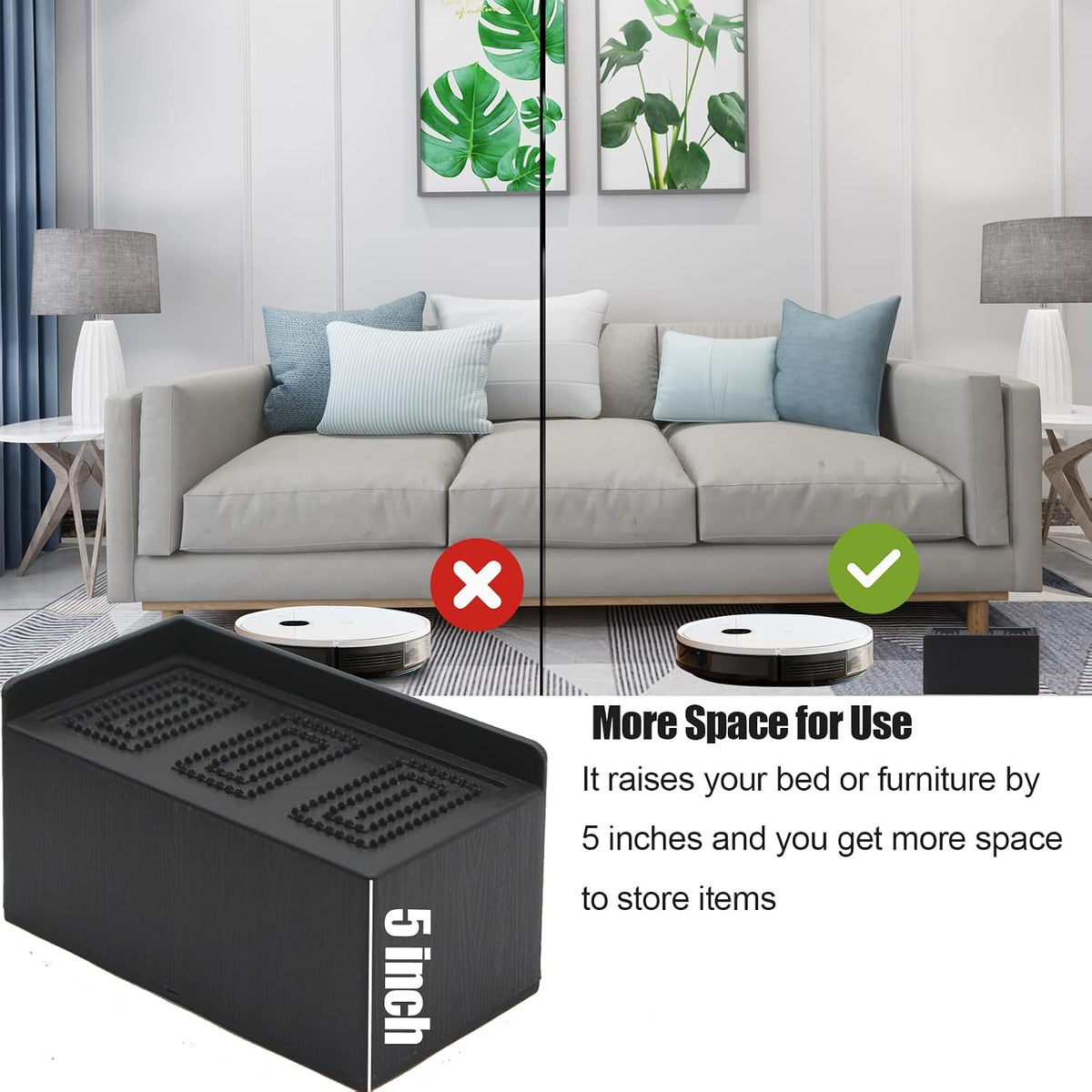 MYMULIKE Bed Risers 5 inch, Oversized Extra Wide Bed Frame Risers, 11000lbs Heavy Duty Couch Risers, L Shape Wide Opening Furniture Risers for Bed, Couch, Desk, Chair, Soft, Platform, Dorm