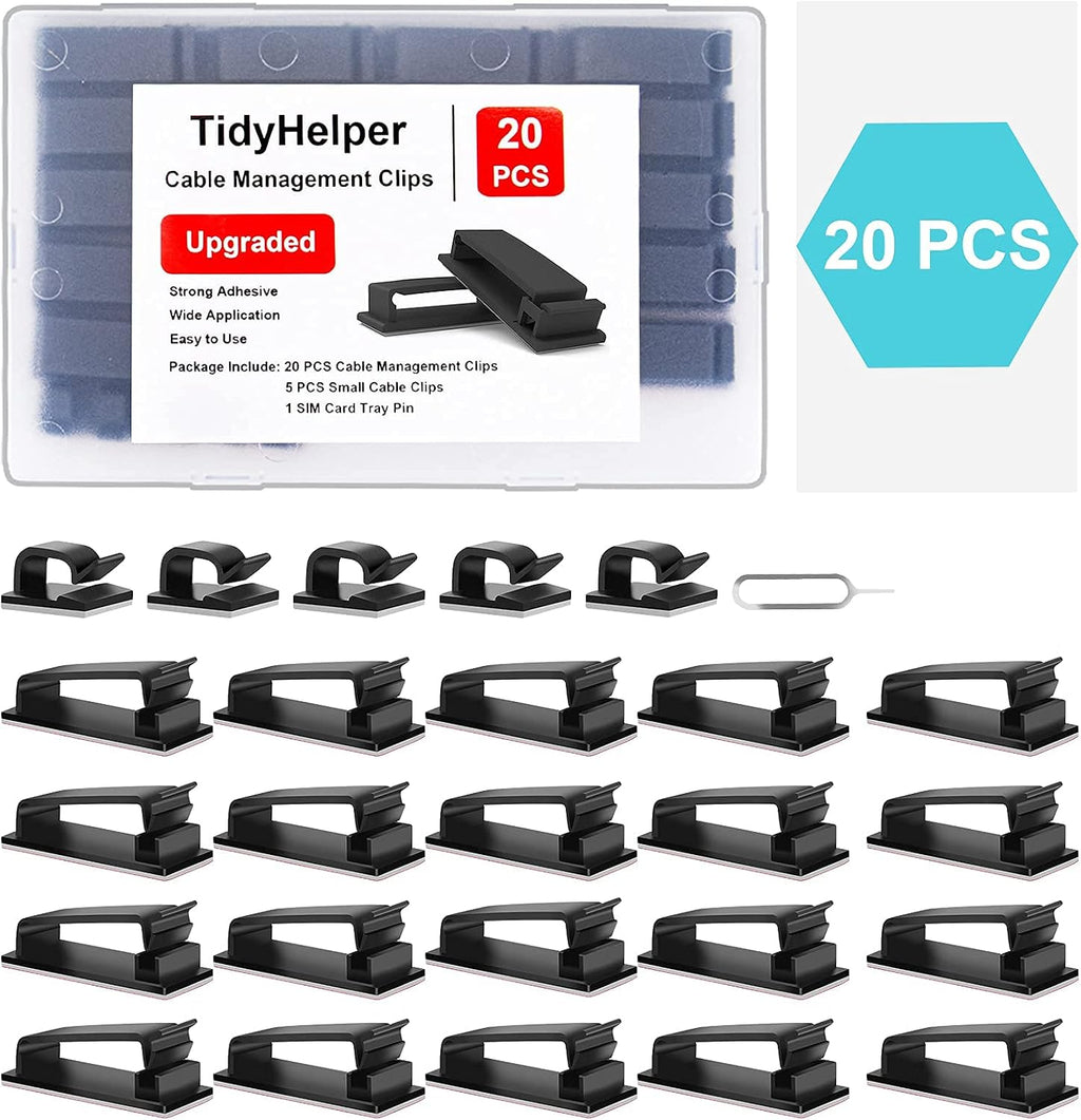 TidyHelper 20 PCS Cable Management Clips, Black, for Multiple Cords