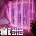 echosari Curtain Lights Battery Operated 9.8 x 9.8Ft with Timer Pink