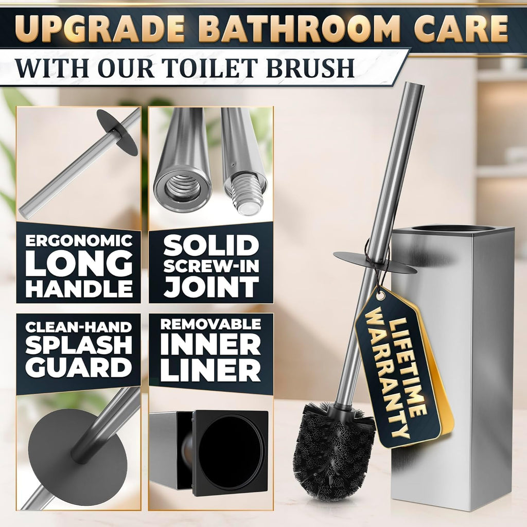 Silver Toilet Brush and Holder Set, Freestanding (Square Shape)