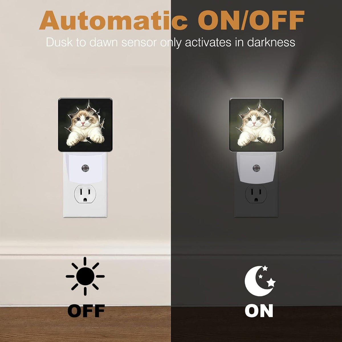 Night Light Broken Hole Cat Night Lights Plug into Wall with Dusk to Dawn Smart Sensor for Bedroom Bathroom Hallway Kitchen, Warm Nightlights for Boys Girls Women Men