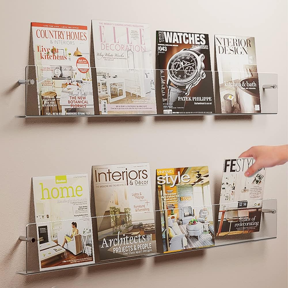 DuvinDD 2 Pack Acrylic Magazine Holder Rack Wall Mount 24 inch