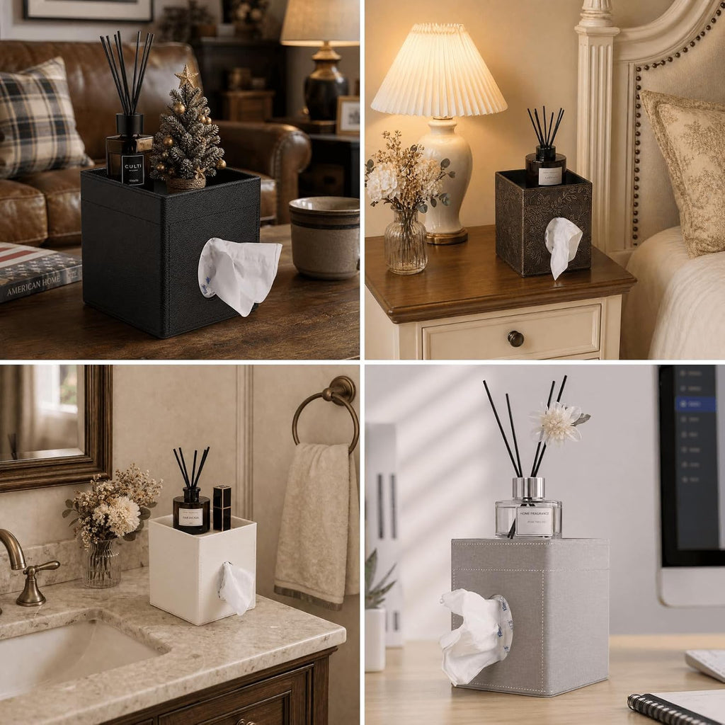 LAMOTI Tissue Box Cover Square with Storage, PU Leather Cube Tissue Holder