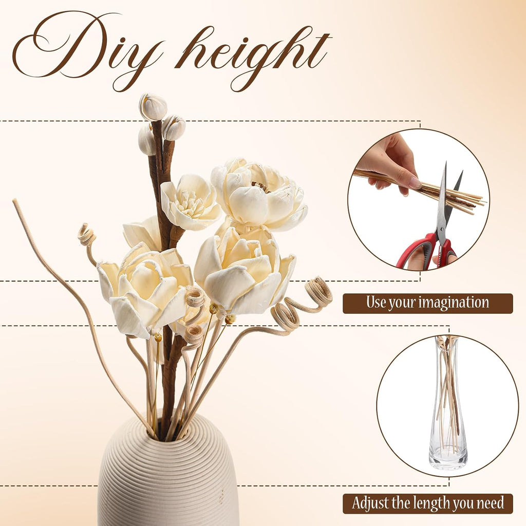 12 Pcs Reed Diffuser Sticks Flowers Reed Set White Wood Flower Aromatic Diffuser for Bathroom Home Bedroom Office Decor Office, Natural Flower