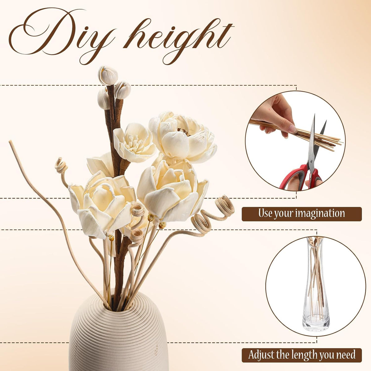 12 Pcs Reed Diffuser Sticks Flowers Reed Set White Wood Flower Aromatic Diffuser for Bathroom Home Bedroom Office Decor Office, Natural Flower