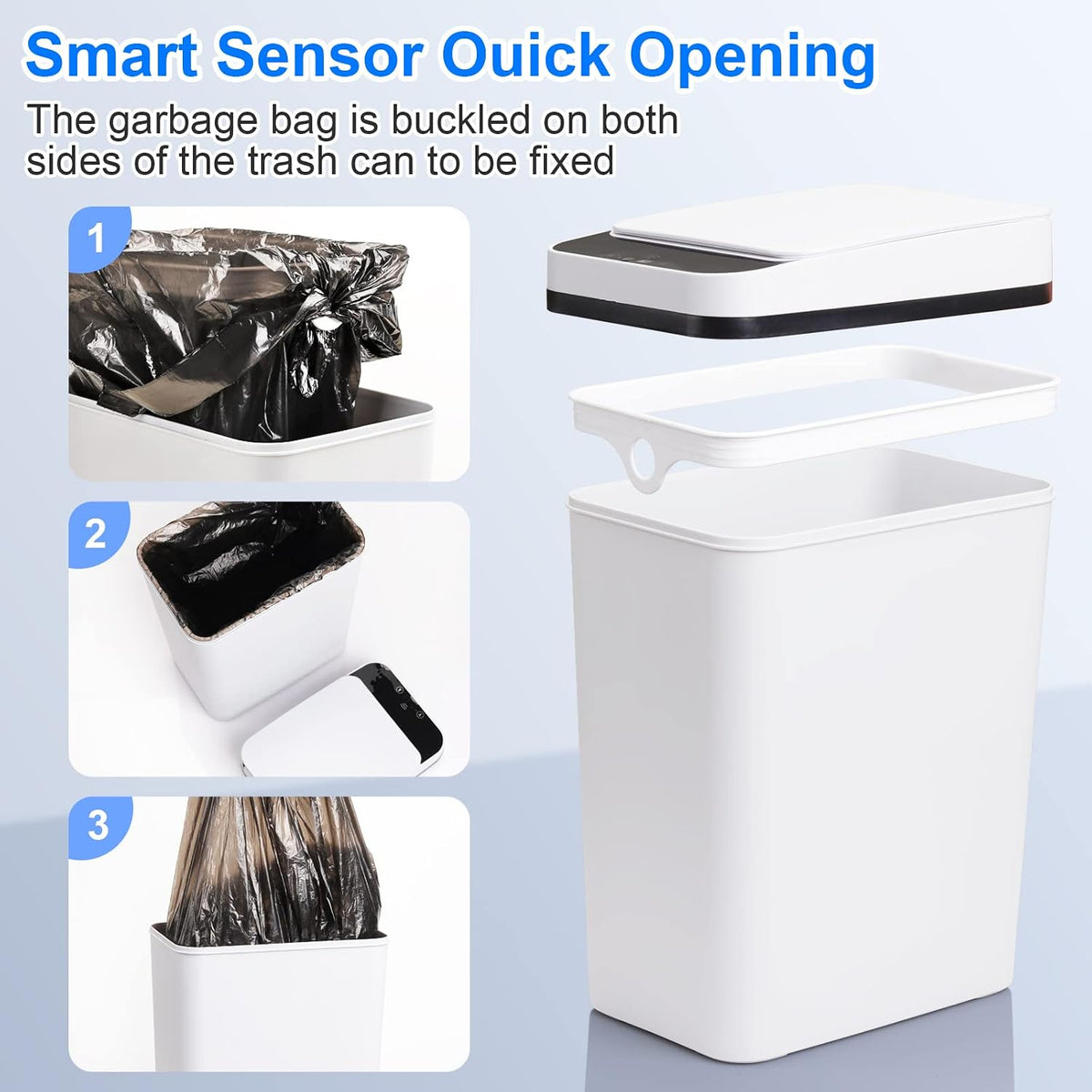 Anborry Bathroom Trash Cans with Lid Touchless Automatic Motion Sensor 4 Gallon Small Garbage Can, Smart Electric Plastic Narrow Garbage Bin for Living Room Bedroom Office Kitchen (White)