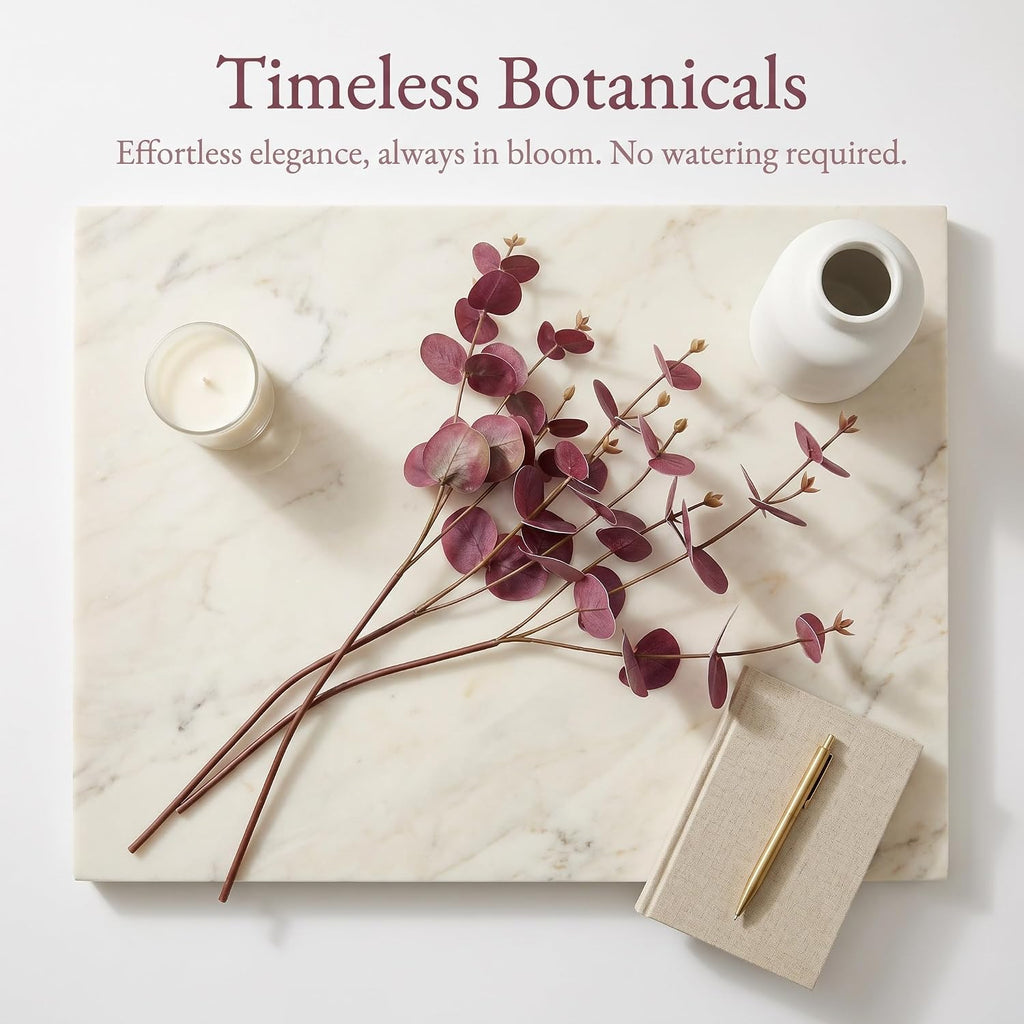 Artificial Eucalyptus Stems with Ceramic Vase for Home Decor,Dusty Purple