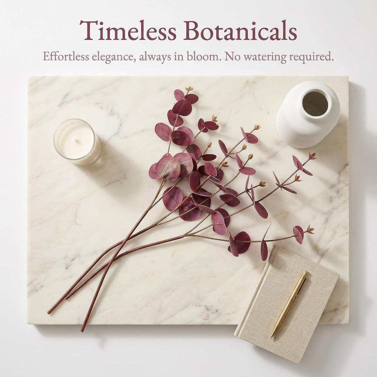 Artificial Eucalyptus Stems with Ceramic Vase for Home Decor,Dusty Purple