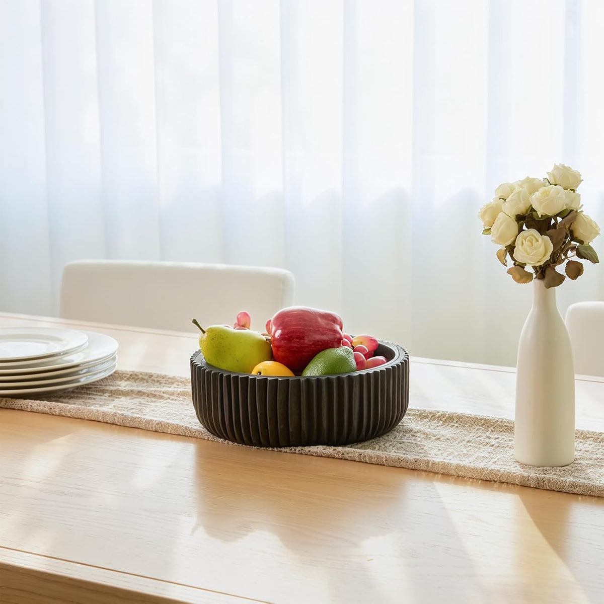 DN DECONATION Wooden Decorative Bowl, 9.84” Black Wood Fruit Bowl for Table