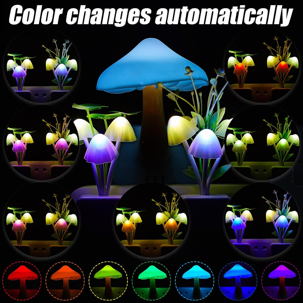 Riakrum 8 Pcs Mushroom Night Lights Plug into Wall, 7 Color LED Sensor