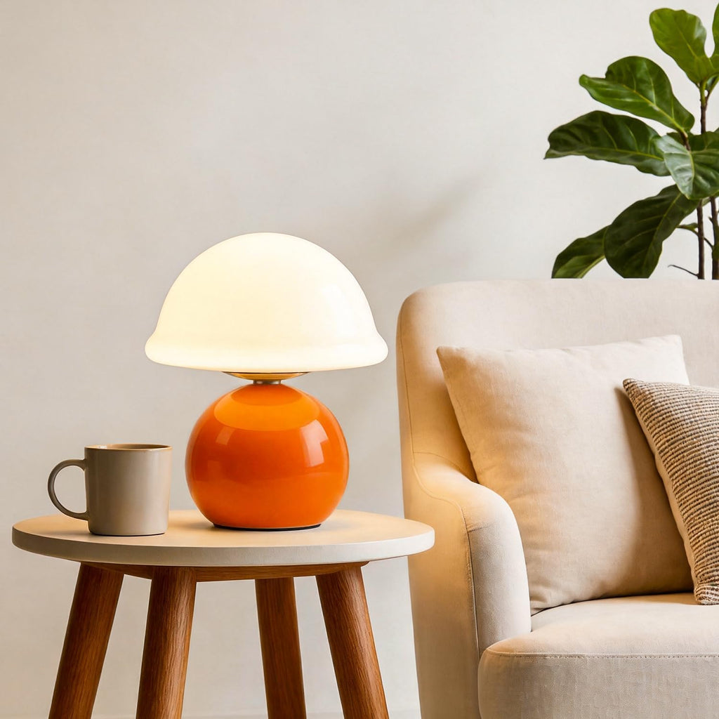 Glass Mushroom Lamp, Dimmable Bedside Table Lamp (Orange)