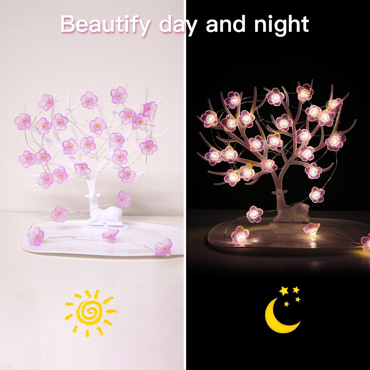 suddus 12.8ft 40 LED Pink Fairy Lights Cherry Blossom Battery Operated