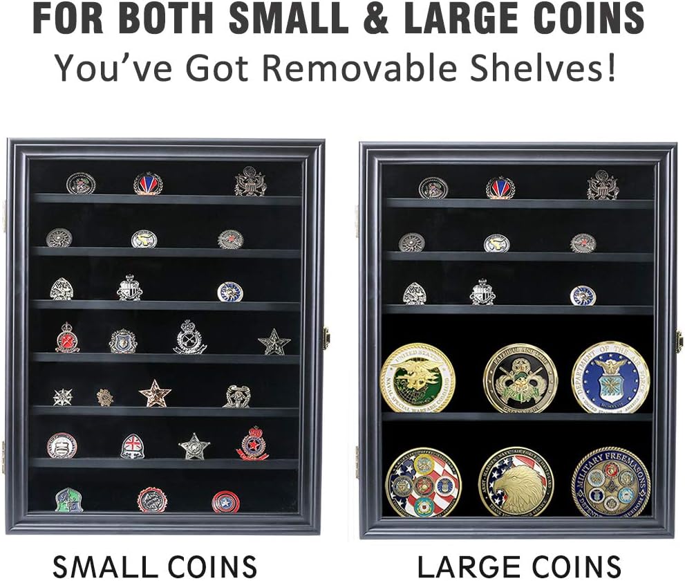 Military Challenge Coin Medals Pins Collector Display Case Lockable Cabinet