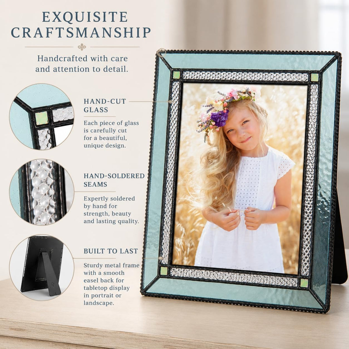 J Devlin Windsor Blue and Green Glass Picture Frame, 5x7 H/V