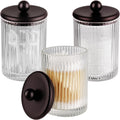 3 Pack Glass Qtip Holder Dispenser Set with Matte Brown Metal Lid
