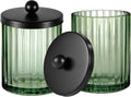 Amolliar Green Glass Apothecary Jar, Qtip Holder for Bathroom(Black 2 Pack)