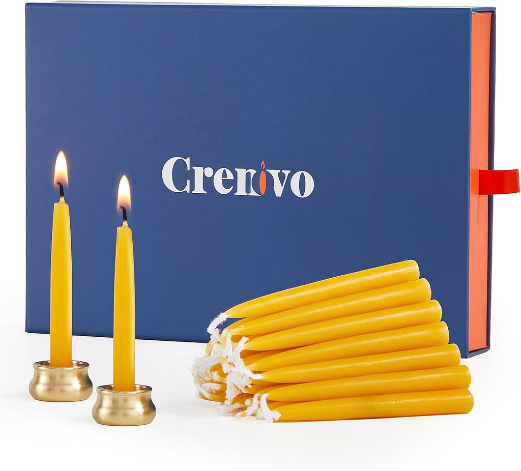 Crenovo 20 Minute Beeswax Meditation Candles with Brass Holder, 60 Pack