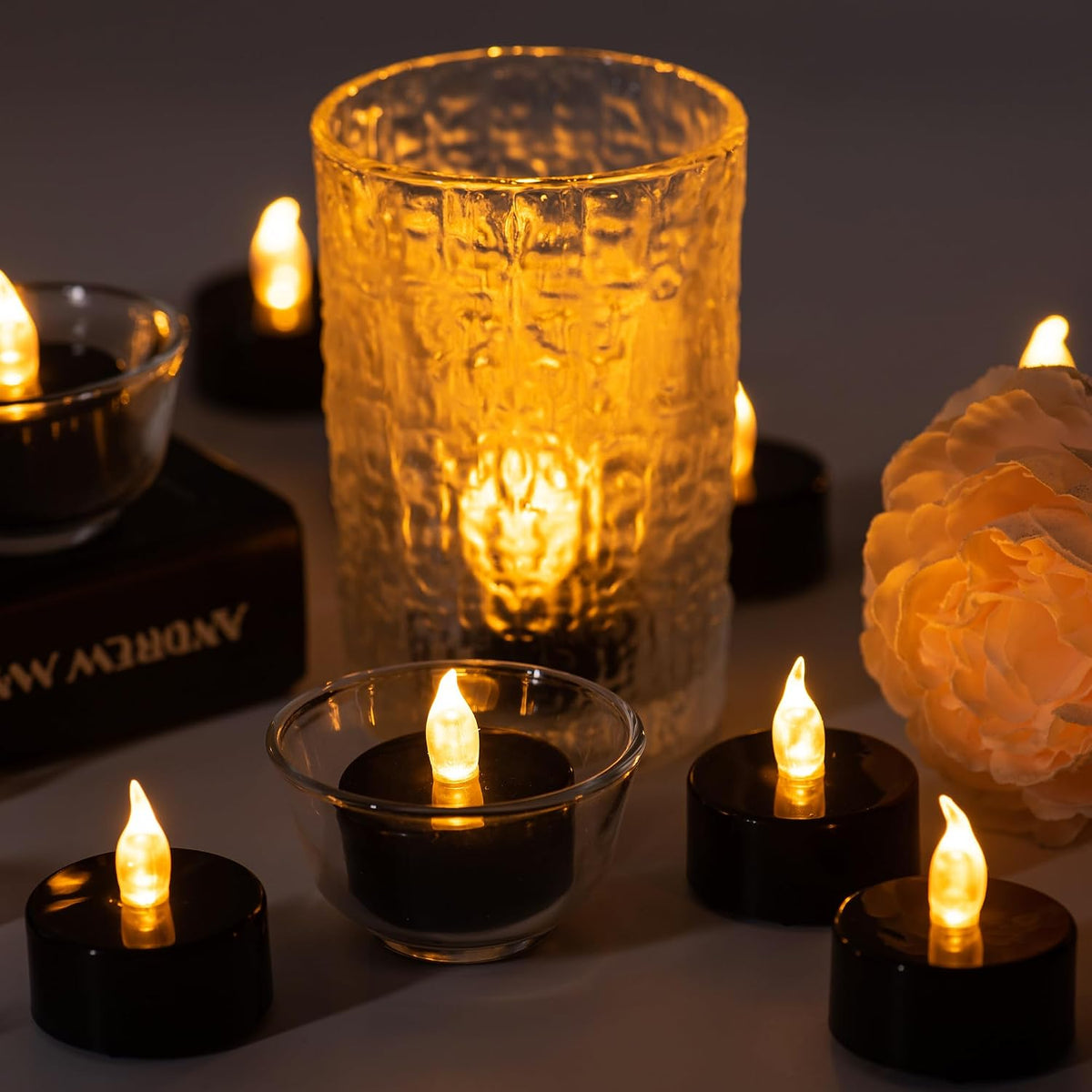 Flameless Tealight Candles, 40 Pack, Batteries Included, Black