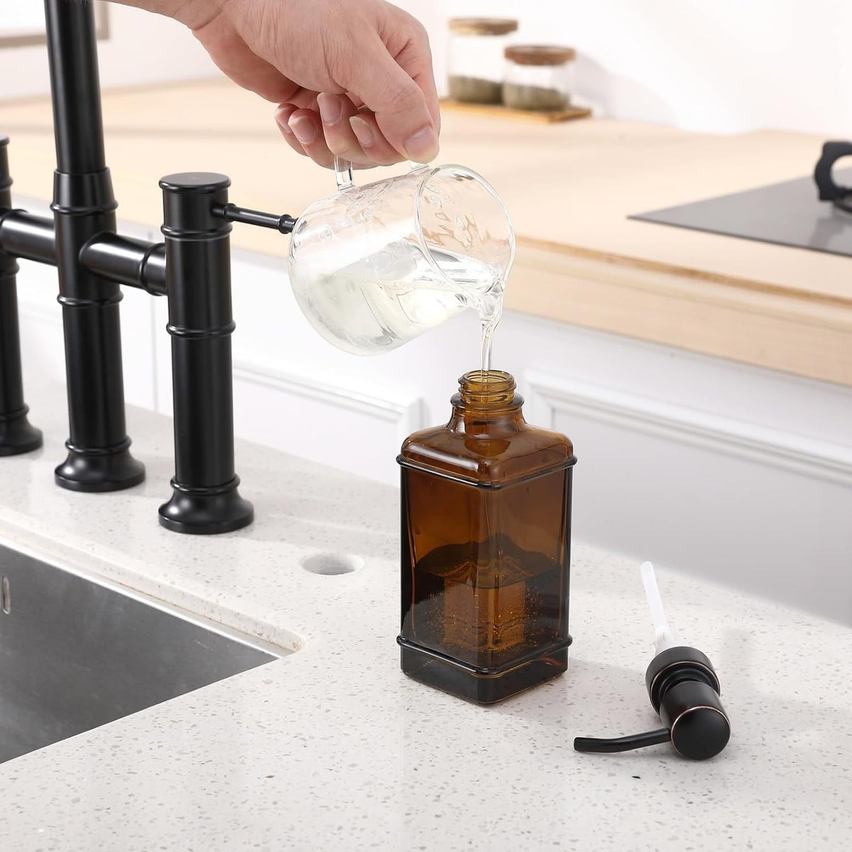 Soap Dispenser,10 Oz Antique Design Thick Glass Hand Dispensers; with 304 Rust Proof Stainless Steel Pump, for Kitchen, Bathroom- Oil Rubbed Bronze
