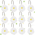 12-Piece White Flowers Daisy Floral Shower Curtain Hooks for Bathroom
