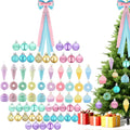 Pastel Candy Christmas Tree Decorations Set,Christmas Macron Ball Ornaments Hanging Ice Cream Gift Macaron Dessert Foam Pendant,Large Tree Topper Wreath Bow,Candy Wood Ornaments