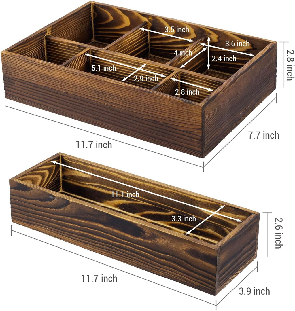 MyGift Counter Storage Organizer, 2 Tier Rustic Burnt Solid Wood Stackable Modular Vanity Countertop Storage Organizer Trays, Decorative Bathroom Makeup Cosmetic Box, 2 Piece Set