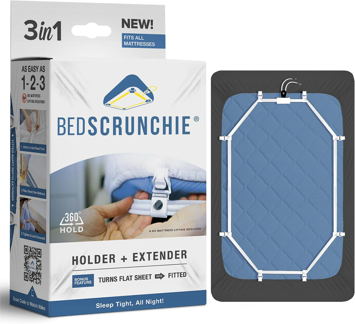 BED SCRUNCHIE Sheet Holder Straps - Heavy Duty Gripper Clips - Strengthened Parachute Cord - 360 Degree Bed Sheet Tightener - Strongest and Effective Extender - Fits All Mattress Sizes