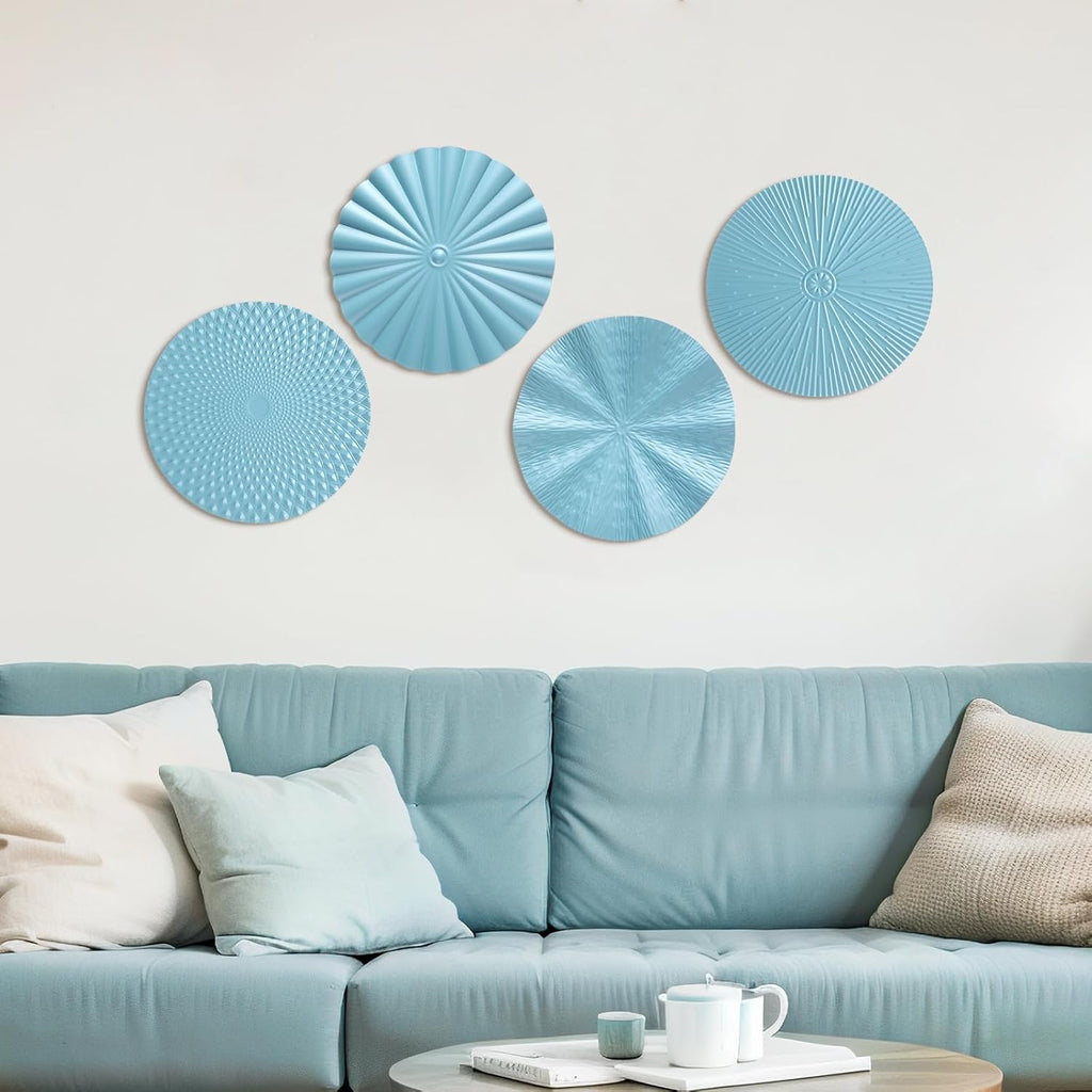 Hicarer 4 Pcs 12 Inch Blue Metal Wall Art Decor Modern Sunburst Decor