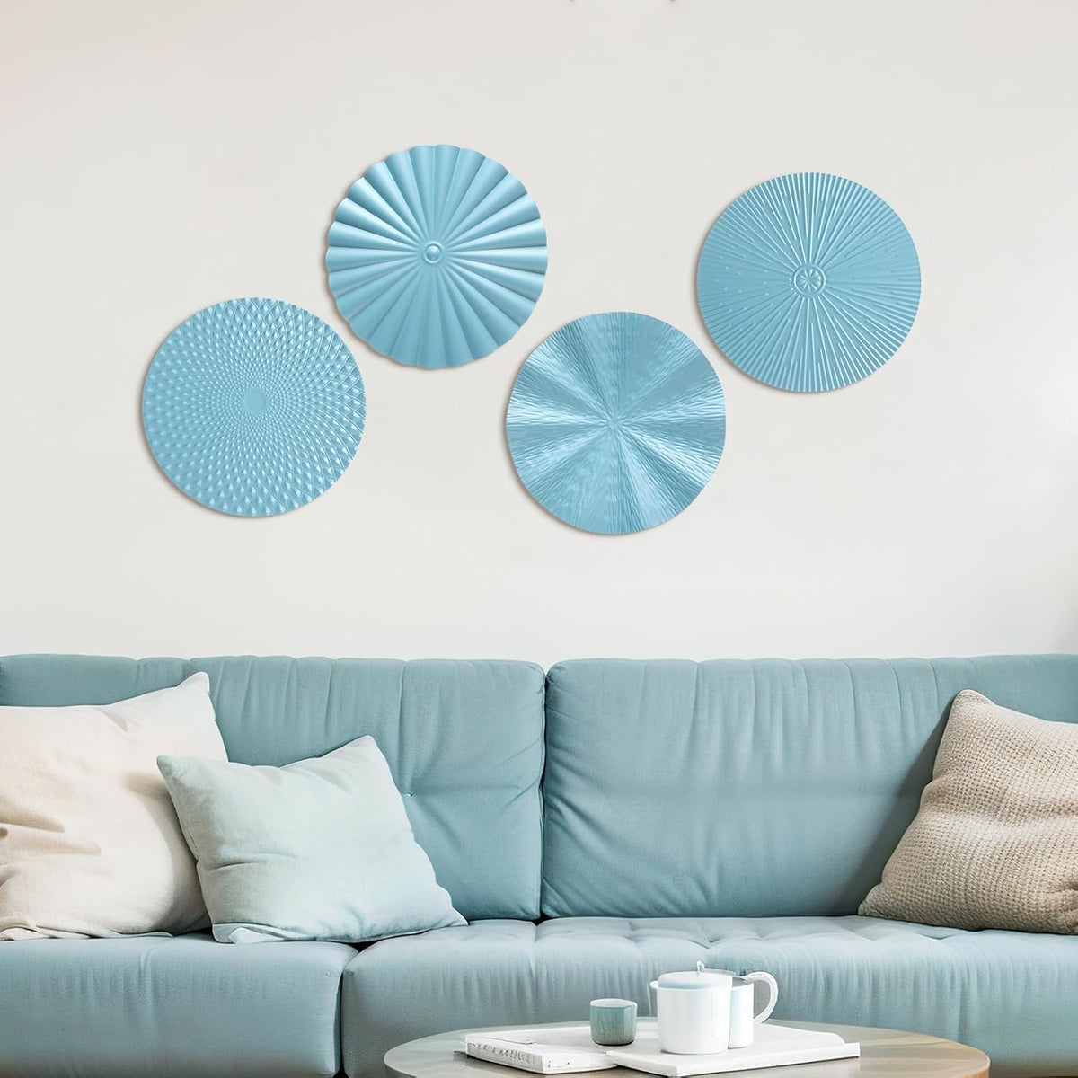 Hicarer 4 Pcs 12 Inch Blue Metal Wall Art Decor Modern Sunburst Decor