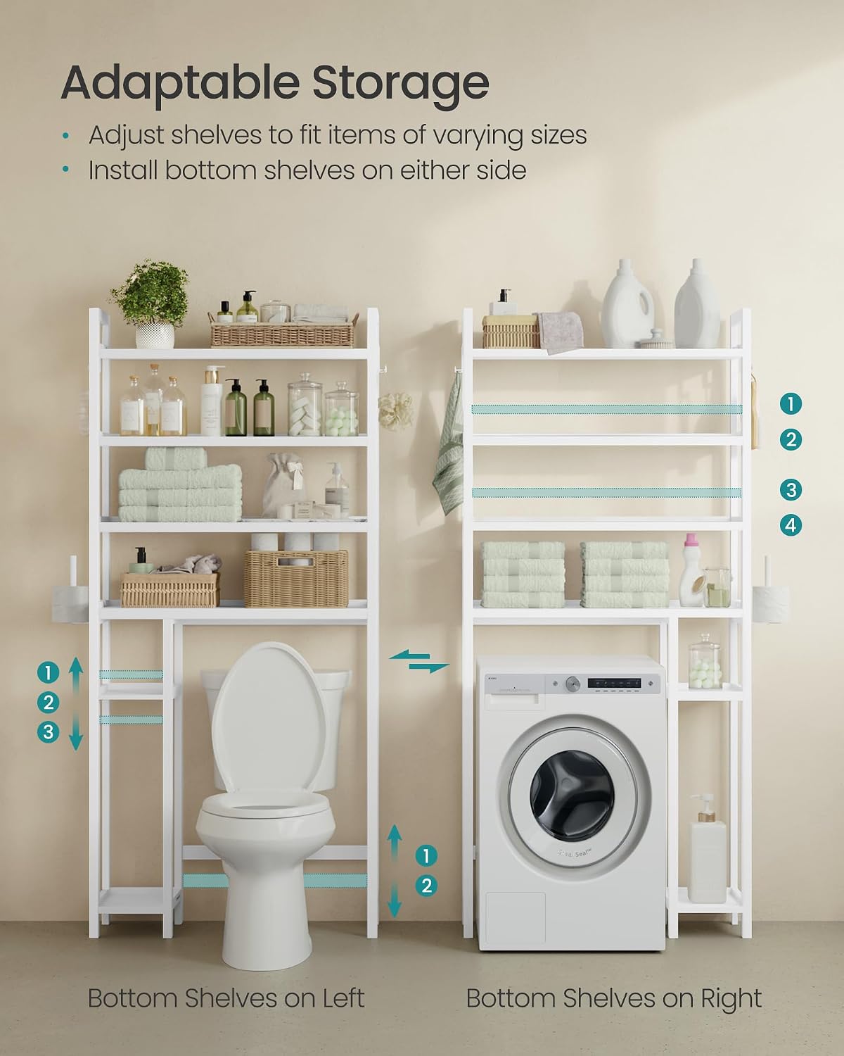 SONGMICS 4-Tier Bamboo Over the Toilet Storage with Adjustable Shelves