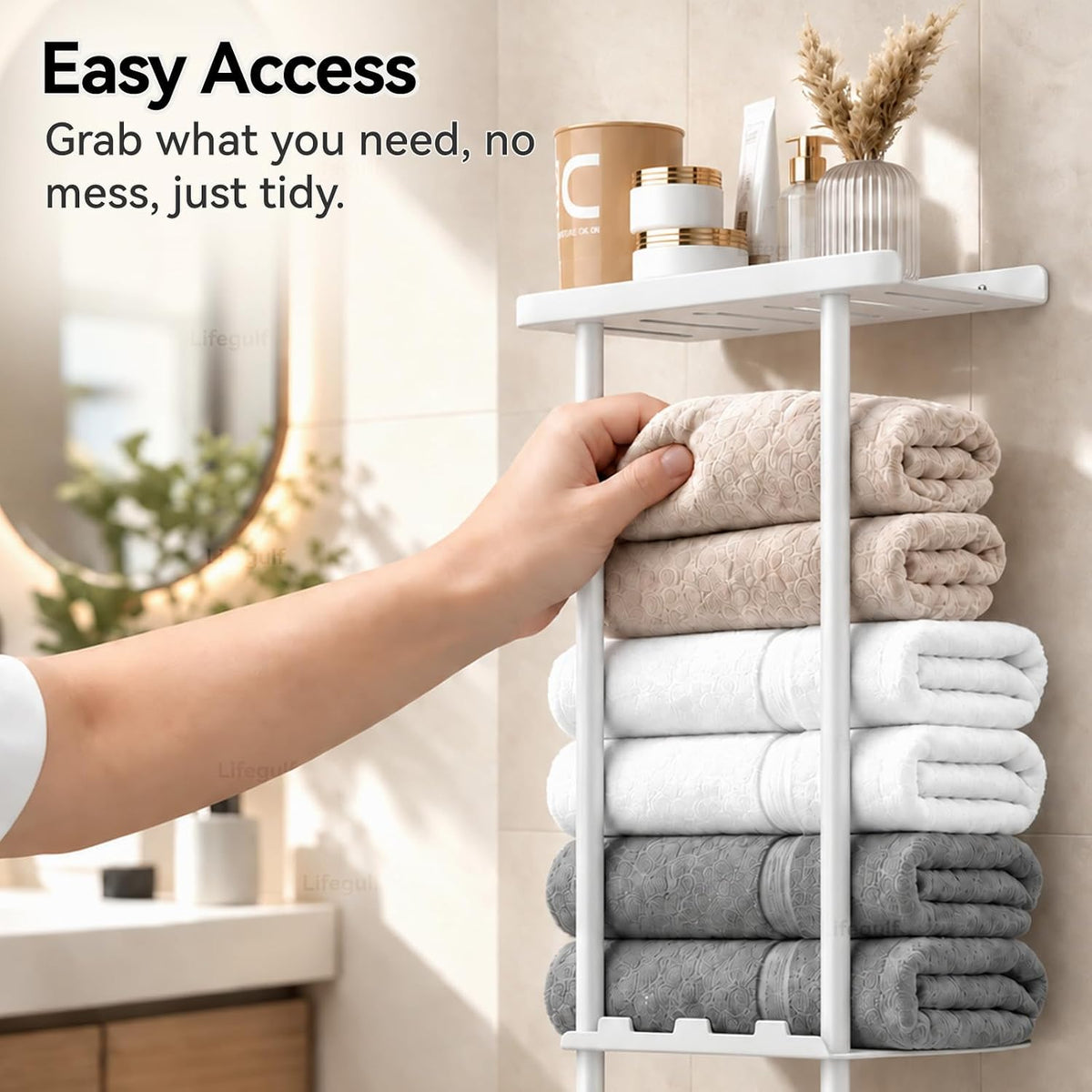 3-Tier Wall Mounted Towel Rack for Bathroom Storage, White