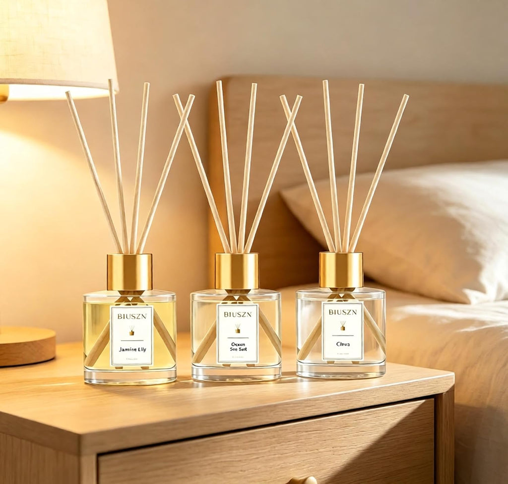 Reed Diffuser Set of 3, 50 ml Jasmine Lily/Citrus/Ocean Sea Salt