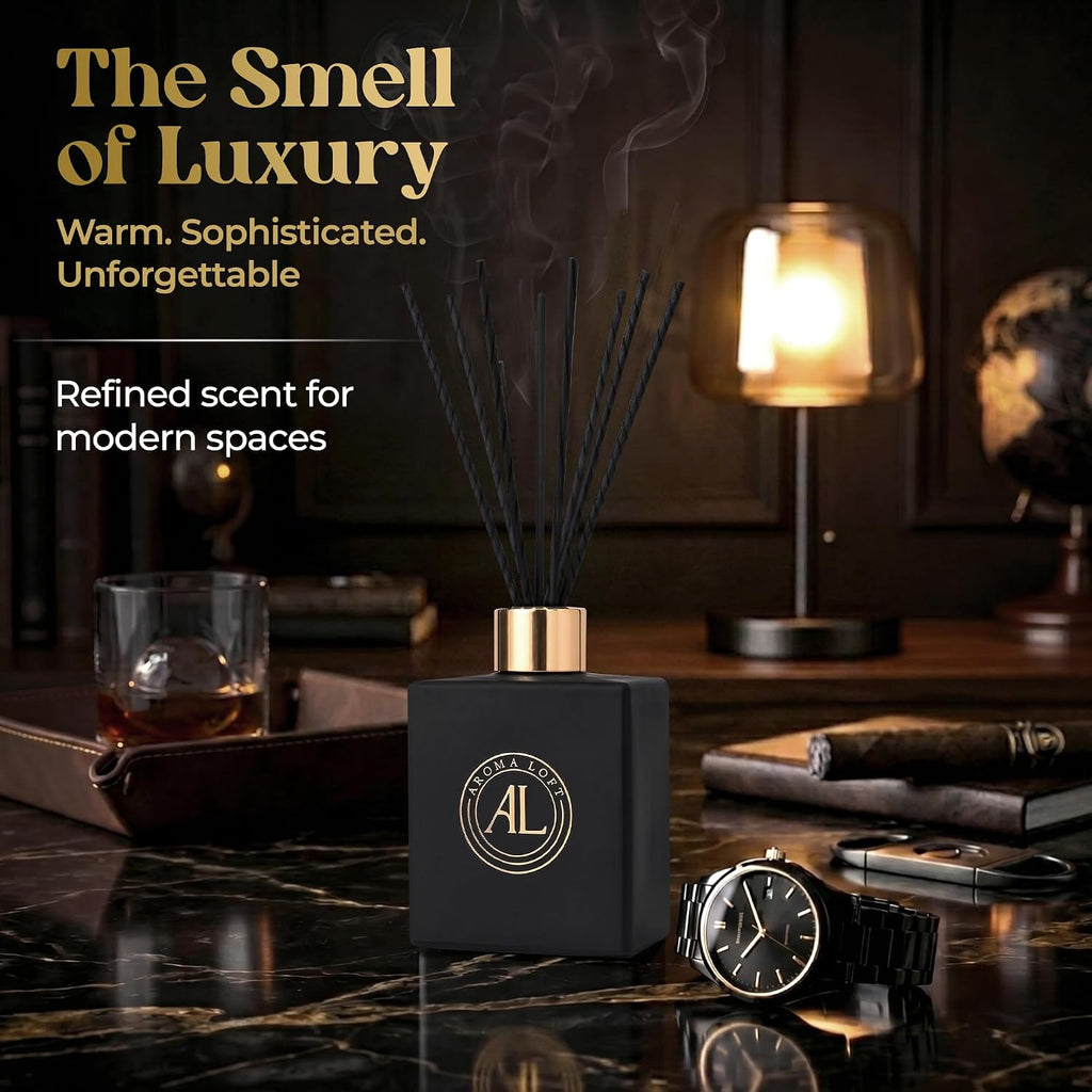 Black Reed Diffusers for Home | Premium Long-Lasting Fragrance Diffuser | Reed Diffuser Sticks in Oil Set | Smells Good in Bathroom & Office | Black, Spice Fragrance Oils Scent (5 oz)