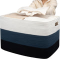 OIAHOMY 118L Extra Large Blanket Basket Cotton Rope Storage Basket Blue