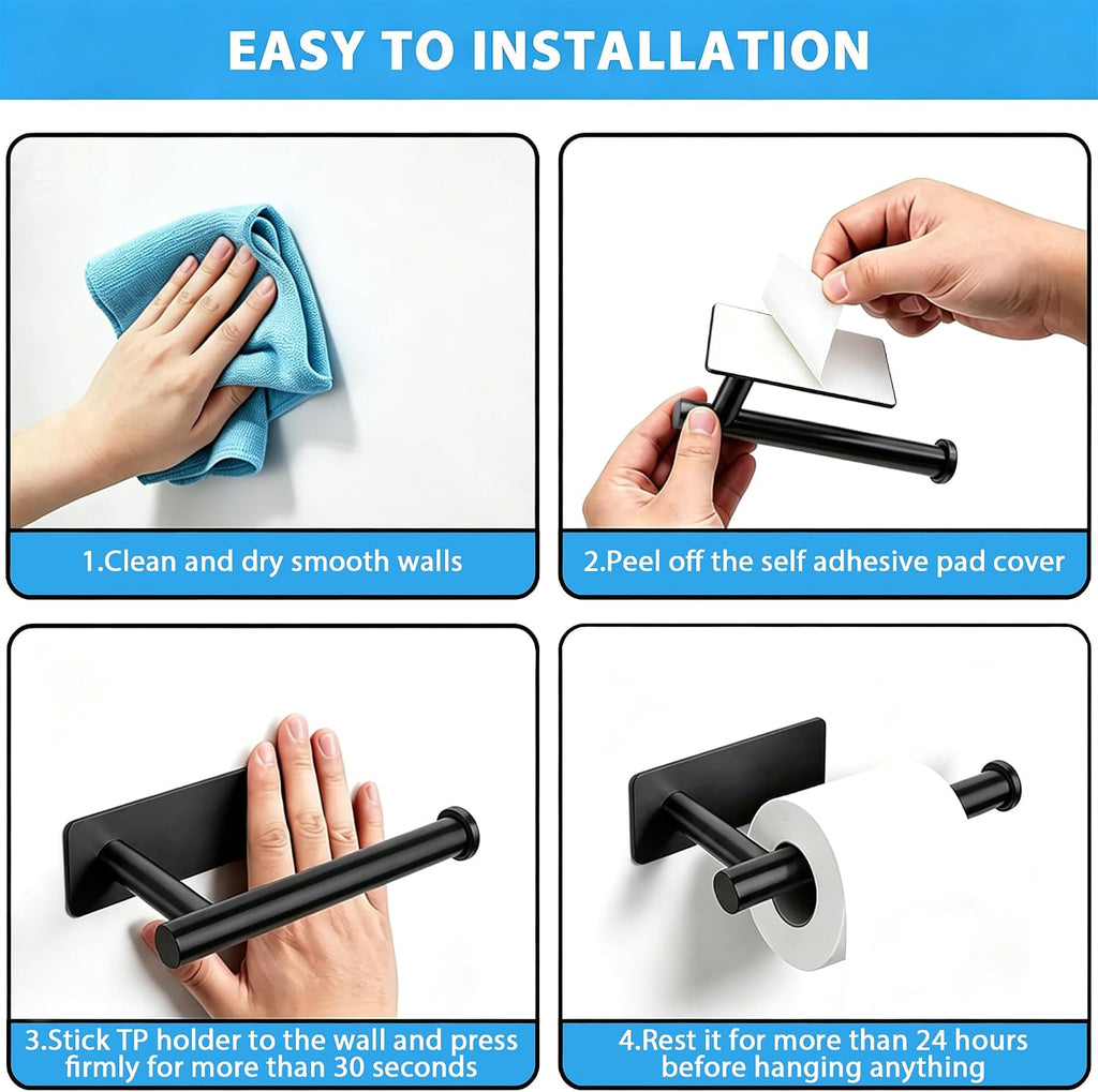 Toilet Paper Holder Wall Mount, Adhesive, Black
